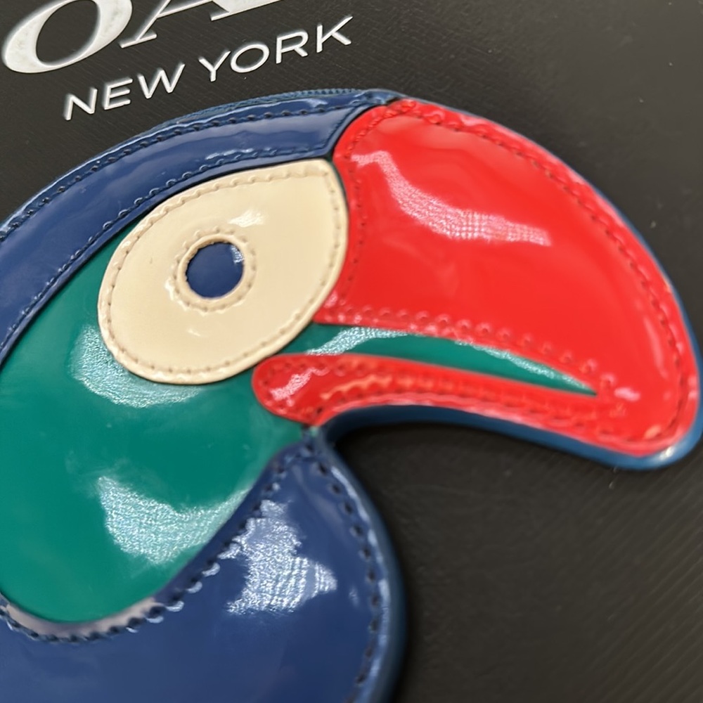 Coach Coin Purse Toucan Red Blue Green White Patent Leather Bird Wallet Card - Picture 3 of 7